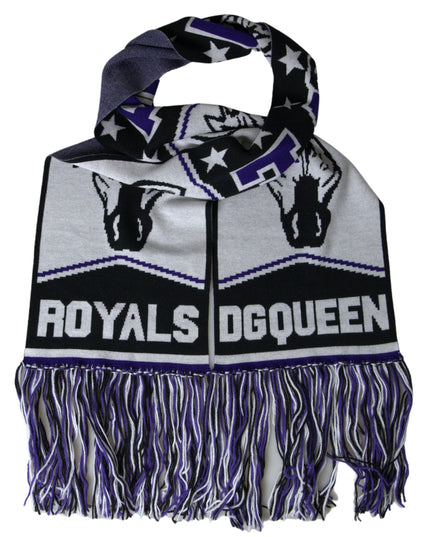 Dolce & Gabbana Multicolor Wool DG Queen Wrap Fringe Scarf