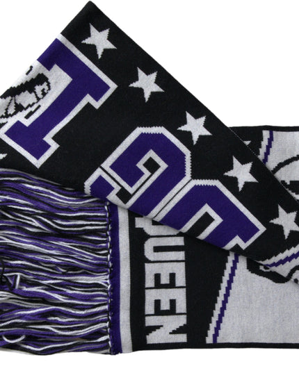 Dolce & Gabbana Multicolor Wool DG Queen Wrap Fringe Scarf