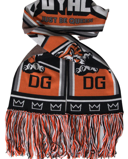 Dolce & Gabbana Multicolor Wool DG Royals Wrap Fringe Scarf