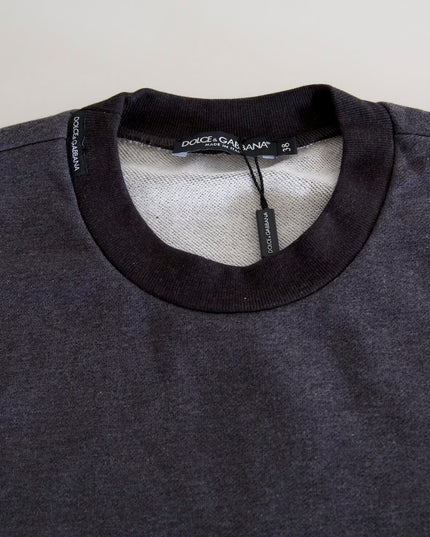 Dolce & Gabbana Dark Gray Cotton Crew Neck Pullover Sweater