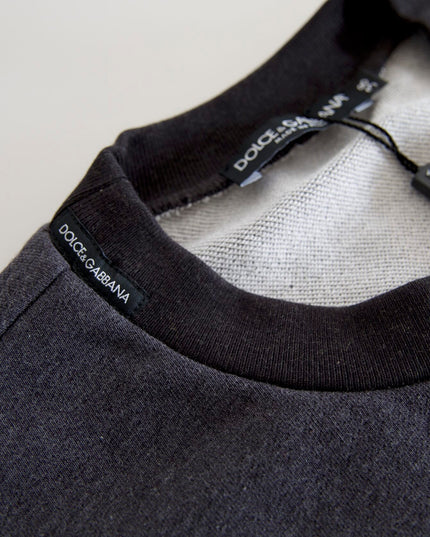 Dolce & Gabbana Dark Gray Cotton Crew Neck Pullover Sweater