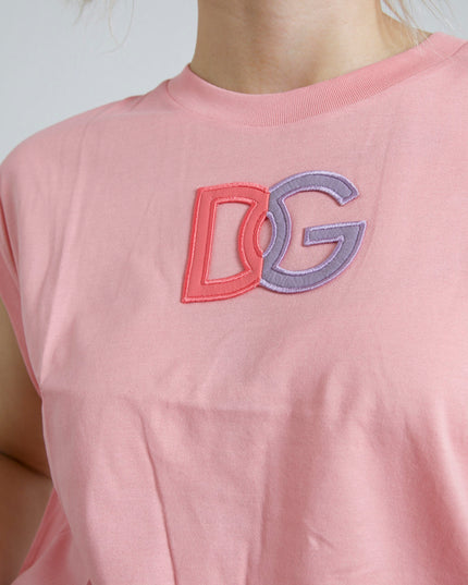 Dolce & Gabbana Pink Cotton DG Logo Crew Neck Tank T-shirt