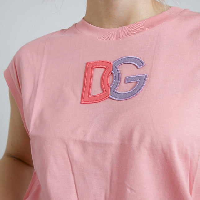Dolce & Gabbana Pink Cotton DG Logo Crew Neck Tank T-shirt