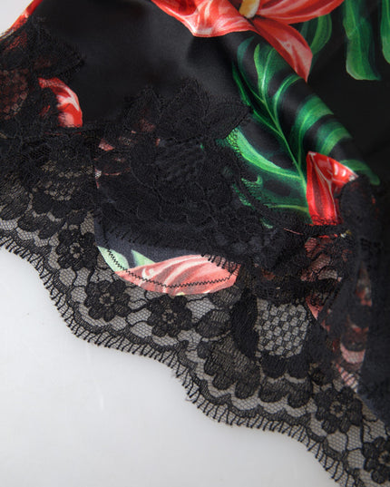 Dolce & Gabbana Black Anthurium Print Silk Camisole Top Underwear