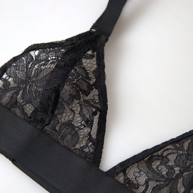 Dolce & Gabbana Black Floral Lace Nylon Stretch Bra Underwear