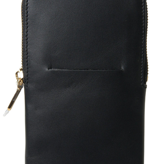 Dolce & Gabbana Black Leather Men Purse Double Belt Strap Bracelet Bag