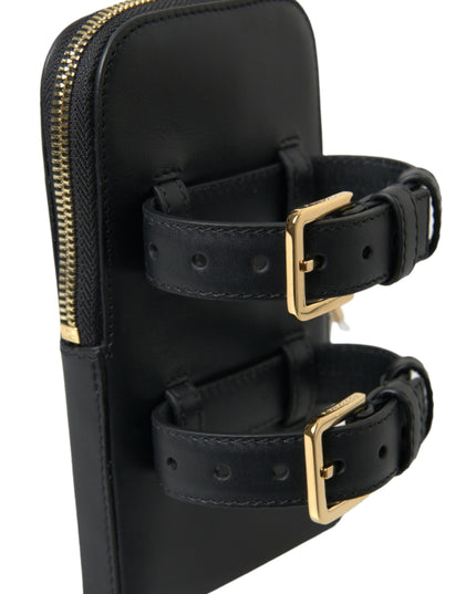 Dolce & Gabbana Black Leather Men Purse Double Belt Strap Bracelet Bag