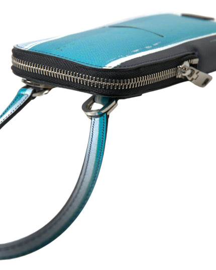 Dolce & Gabbana Blue Leather Purse Crossbody Sling Phone Bag Unisex