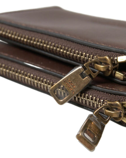 Dolce & Gabbana Brown Leather Zip Logo Keyring Coin Purse Wallet