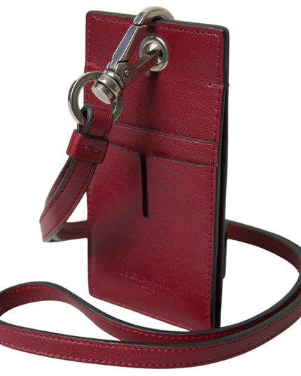 Dolce & Gabbana Red Leather Lanyard Logo Slim Card Holder Men Wallet