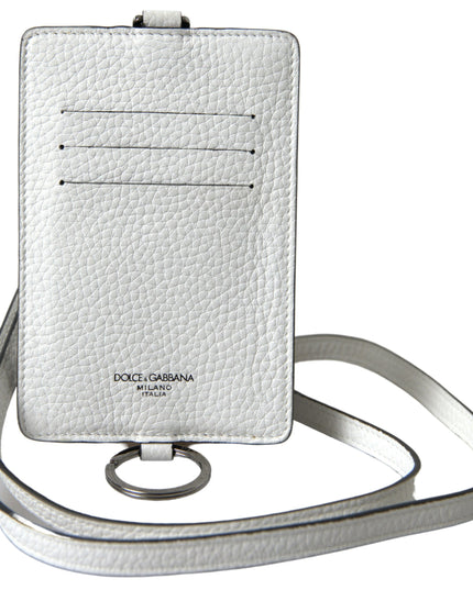 Dolce & Gabbana White Leather Lanyard Logo Card Holder Men Wallet