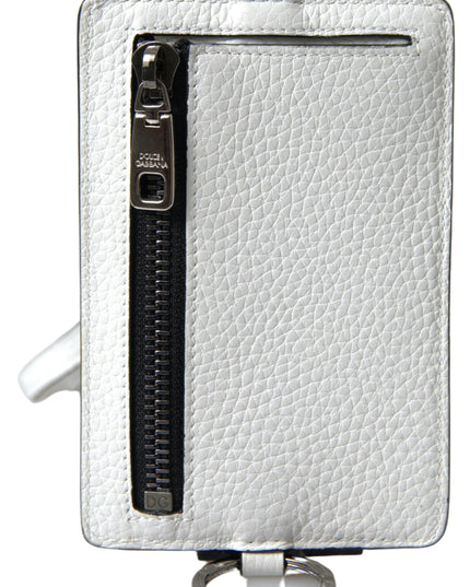 Dolce & Gabbana White Leather Lanyard Logo Card Holder Men Wallet