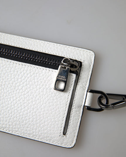 Dolce & Gabbana White Leather Lanyard Logo Card Holder Men Wallet