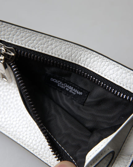 Dolce & Gabbana White Leather Lanyard Logo Card Holder Men Wallet