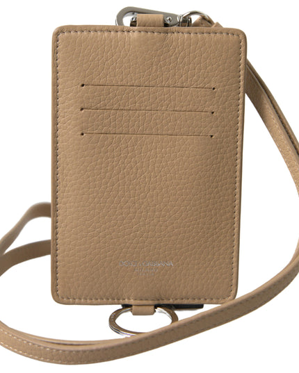 Dolce & Gabbana Beige Leather Lanyard Logo Card Holder Men Wallet