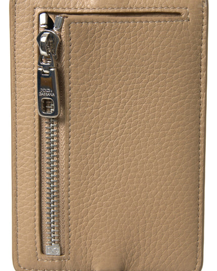 Dolce & Gabbana Beige Leather Lanyard Logo Card Holder Men Wallet