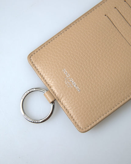 Dolce & Gabbana Beige Leather Lanyard Logo Card Holder Men Wallet