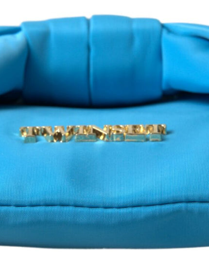 Twinset Blue Tafta Silk Large Bow Zipper Clutch Women Borse Logo Bag