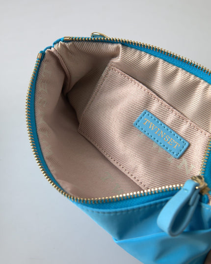 Twinset Blue Tafta Silk Large Bow Zipper Clutch Women Borse Logo Bag