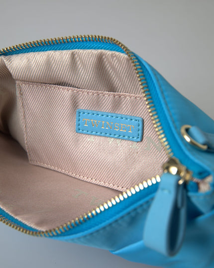 Twinset Blue Tafta Silk Large Bow Zipper Clutch Women Borse Logo Bag