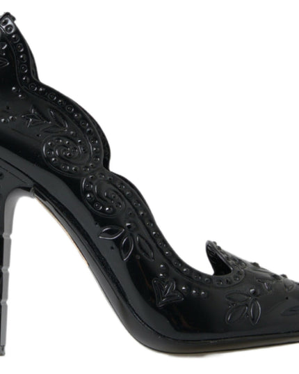 Dolce & Gabbana Black CINDERELLA Floral Crystal Heels Shoes