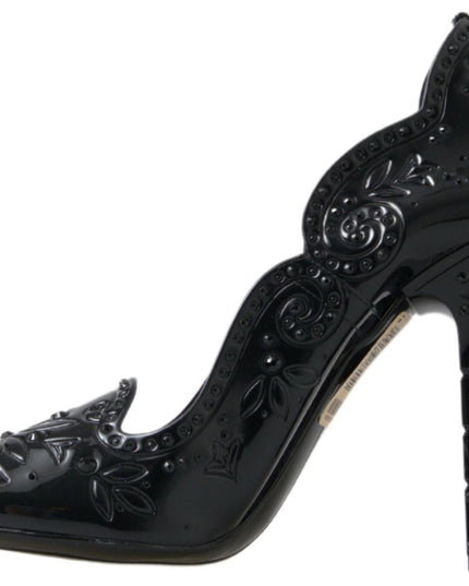 Dolce & Gabbana Black CINDERELLA Floral Crystal Heels Shoes