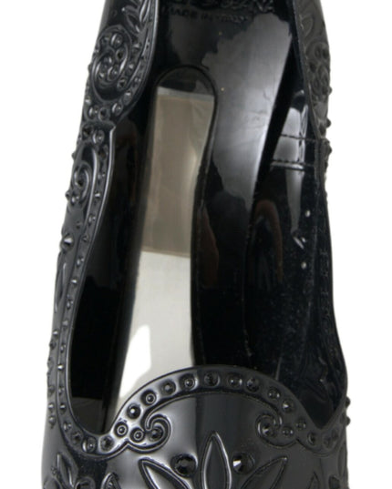 Dolce & Gabbana Black CINDERELLA Floral Crystal Heels Shoes