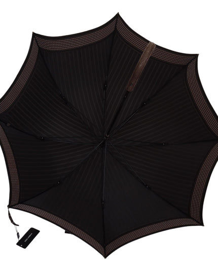 Dolce & Gabbana Brown Striped Leather Handle Collapsible Sartoria Umbrella