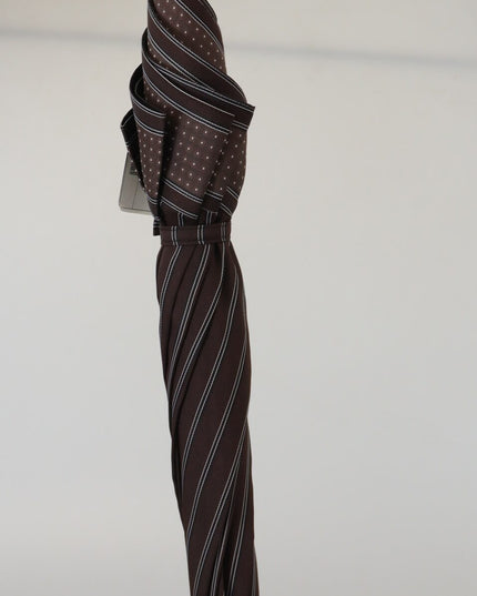 Dolce & Gabbana Brown Striped Leather Handle Collapsible Sartoria Umbrella