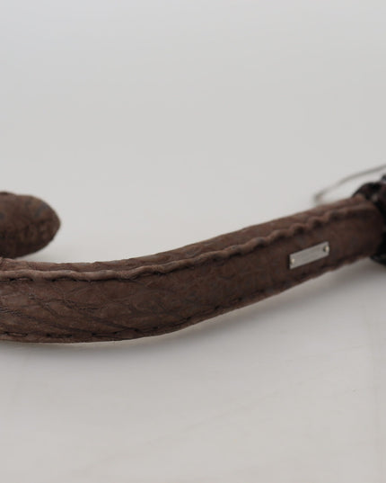 Dolce & Gabbana Brown Striped Leather Handle Collapsible Sartoria Umbrella