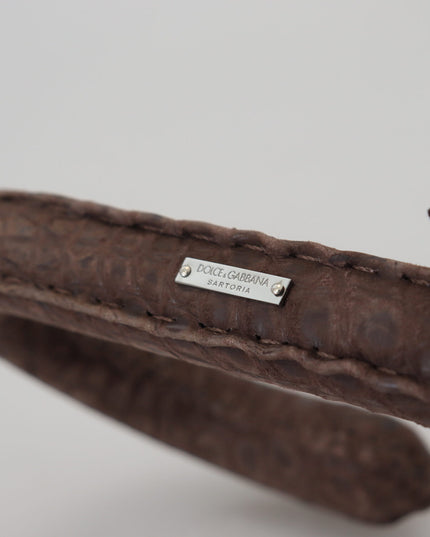 Dolce & Gabbana Brown Striped Leather Handle Collapsible Sartoria Umbrella