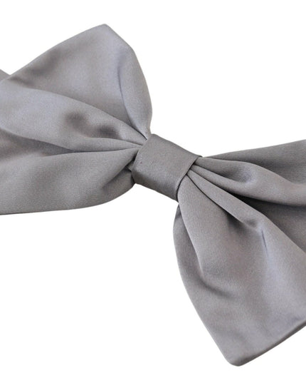 Dolce & Gabbana Bow Tie Men Silver Gray Silk Adjustable Neck Papillon