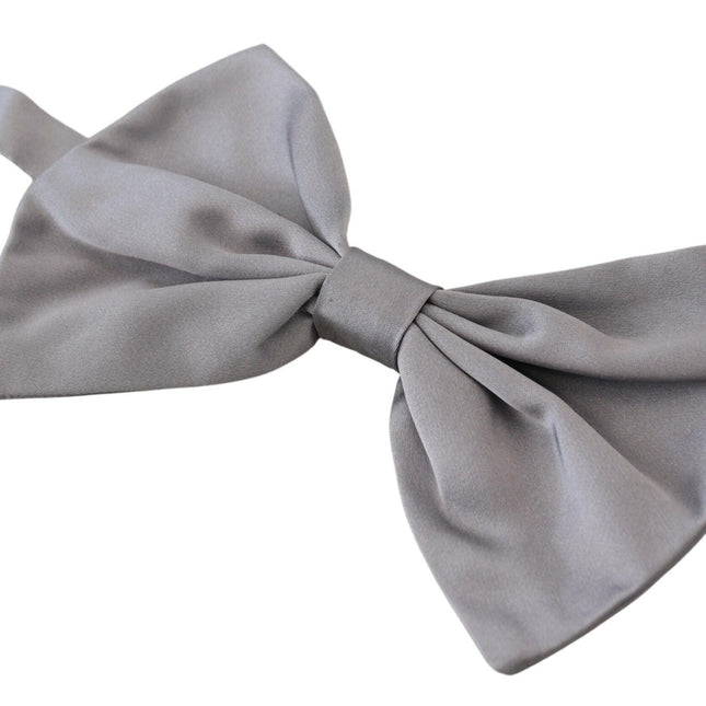 Dolce & Gabbana Bow Tie Men Silver Gray Silk Adjustable Neck Papillon