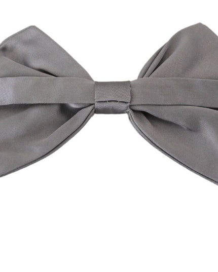Dolce & Gabbana Bow Tie Men Silver Gray Silk Adjustable Neck Papillon