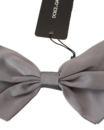 Dolce & Gabbana Bow Tie Men Silver Gray Silk Adjustable Neck Papillon