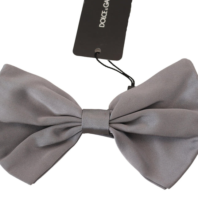 Dolce & Gabbana Bow Tie Men Silver Gray Silk Adjustable Neck Papillon