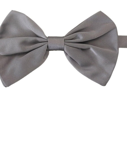Dolce & Gabbana Bow Tie Men Silver Gray Silk Adjustable Neck Papillon