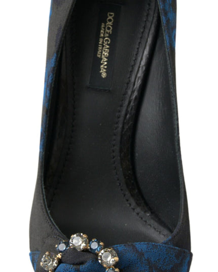 Dolce & Gabbana Blue Floral Ayers Crystal Pumps Shoes