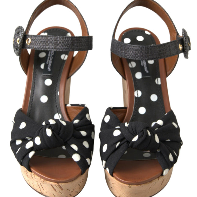 Dolce & Gabbana Black  Wedges Polka Dotted Ankle Strap Shoes Sandals