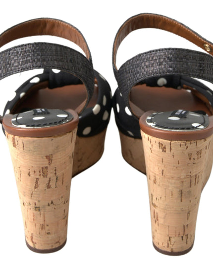 Dolce & Gabbana Black  Wedges Polka Dotted Ankle Strap Shoes Sandals