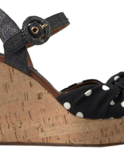 Dolce & Gabbana Black  Wedges Polka Dotted Ankle Strap Shoes Sandals