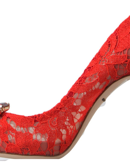 Dolce & Gabbana Red Taormina Lace Crystal Heels Pumps Shoes