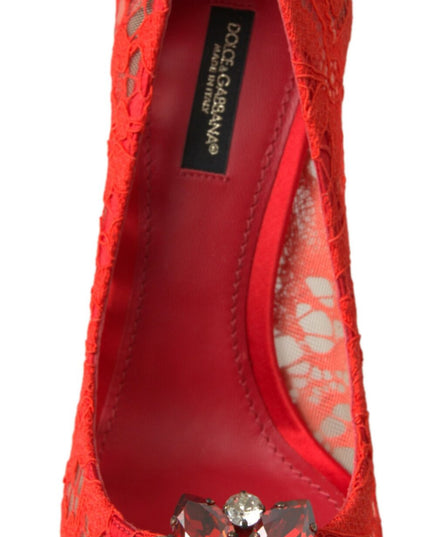 Dolce & Gabbana Red Taormina Lace Crystal Heels Pumps Shoes