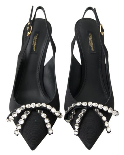 Dolce & Gabbana Black Crystal Embellished Slingback Heel Shoes