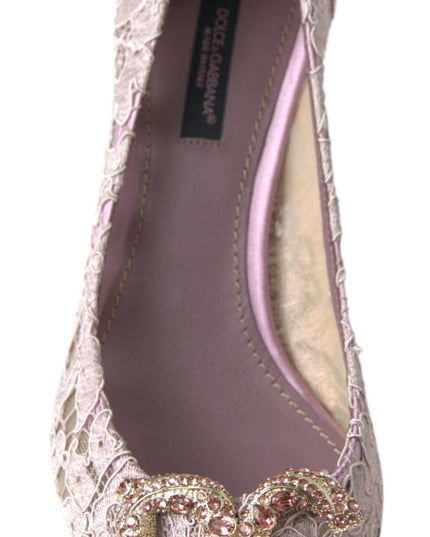 Dolce & Gabbana Pink Floral Lace DG Crystal Pumps Shoes