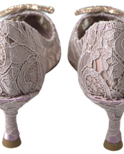 Dolce & Gabbana Pink Floral Lace DG Crystal Pumps Shoes