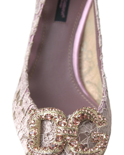 Dolce & Gabbana Pink Floral Lace DG Crystal Pumps Shoes
