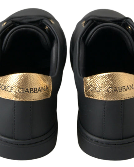 Dolce & Gabbana Black Gold Leather Classic Sneakers Shoes