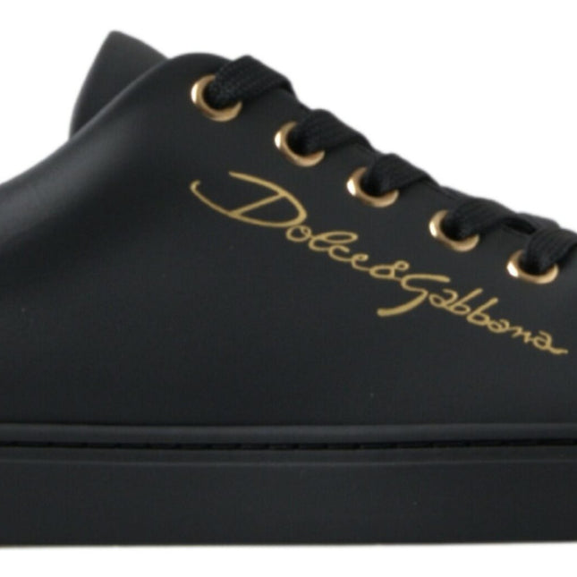 Dolce & Gabbana Black Gold Leather Classic Sneakers Shoes