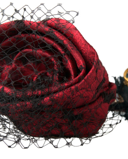 Dolce & Gabbana Red with multicolor Rose Silk Crystal Netted Logo Diadem Headband